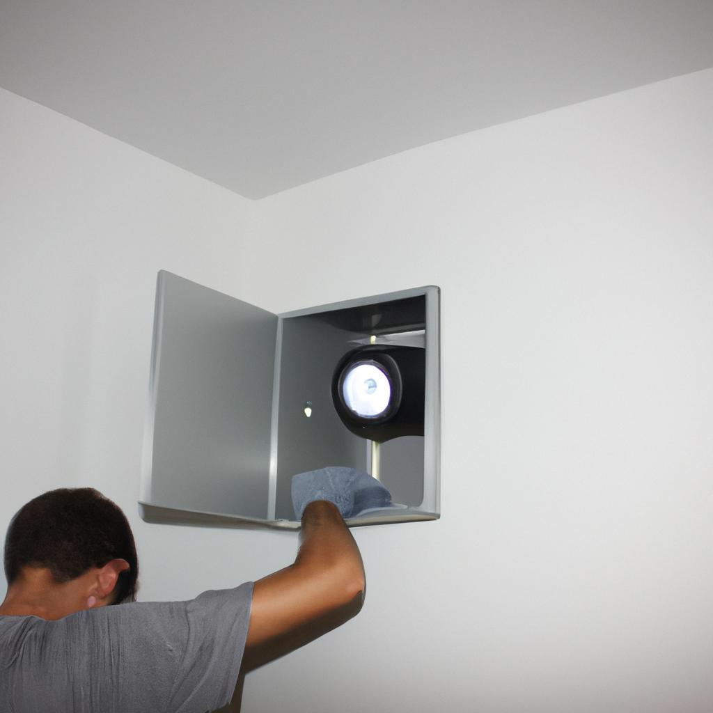 Person installing cabinet lighting
