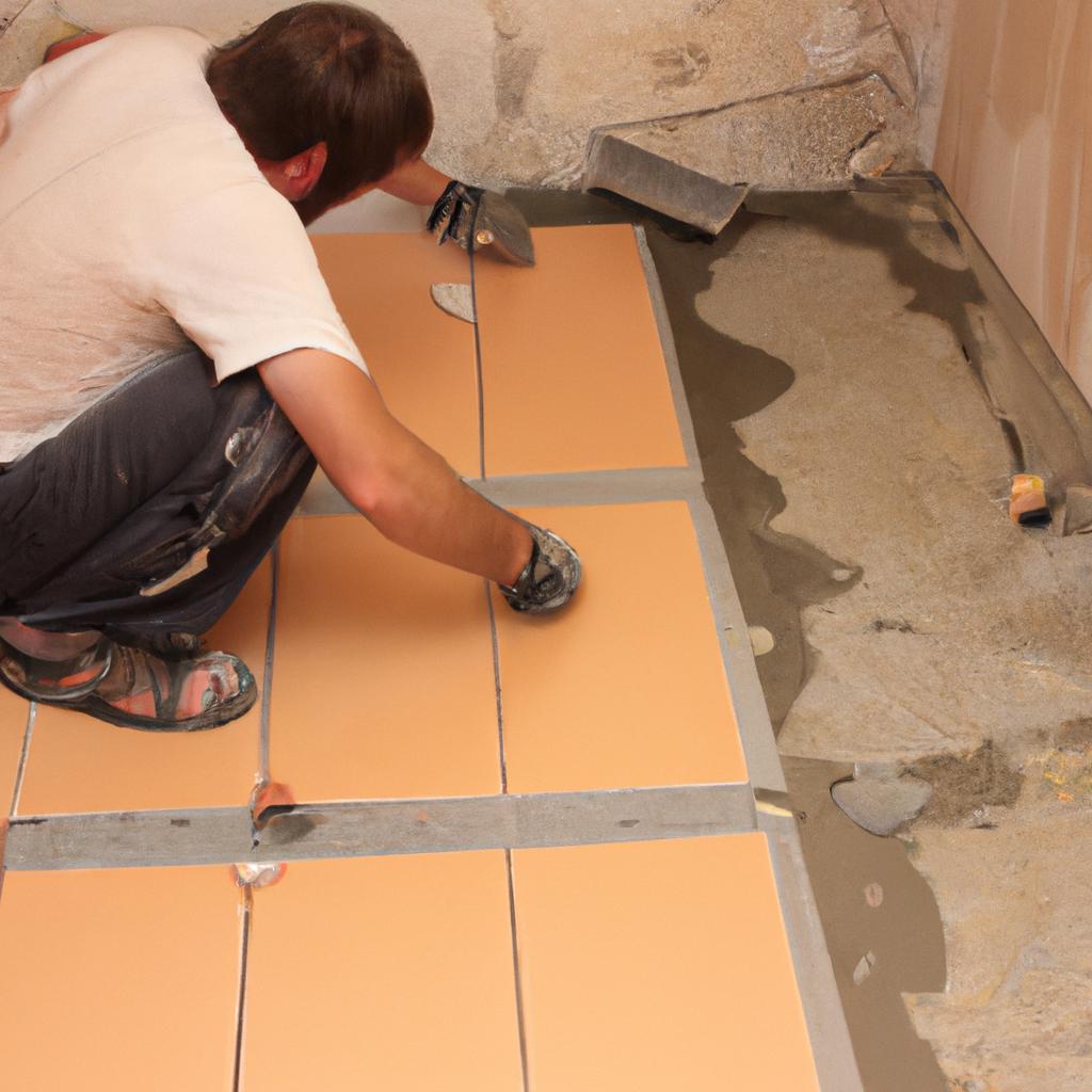 Person installing ceramic tiles