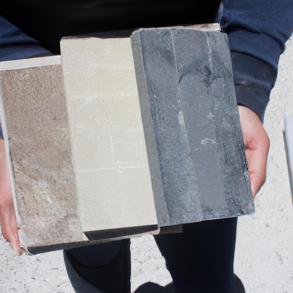 Person holding stone tile samples